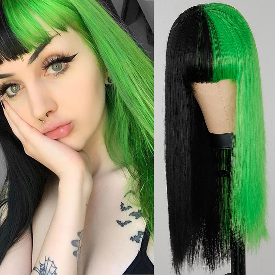 vinperuker för kvinnor syntetisk peruk naturlig rak fläta snygg bang peruk vinrött långt syntetiskt hår dam cosplay party blandad färg julfest peruker 2025 - $24.99 –P12