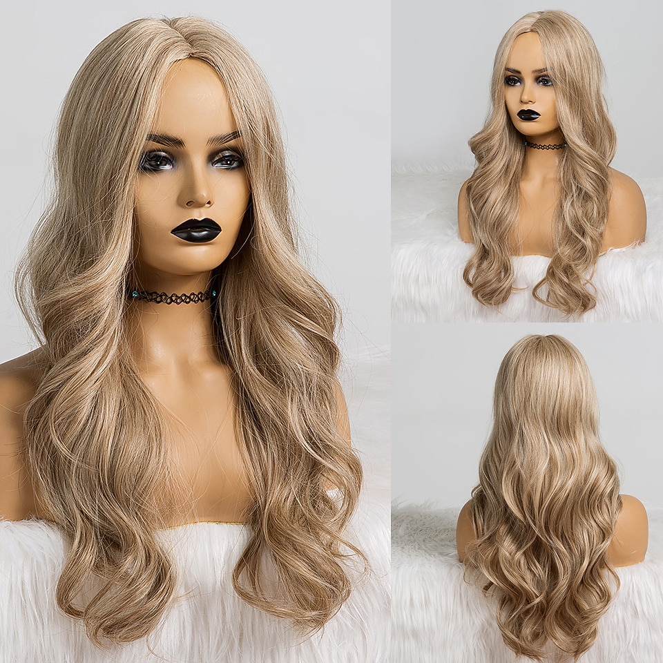 synthetische pruik golvend middelste stuk pruik lang a24 synthetisch haar dames zacht party makkelijk mee te nemen blond roze zwart barbiecore pruiken 2025 - $28.99 –P3
