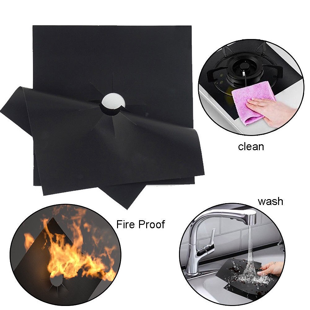 4pcs Reusable Gas Range Protector Gas Stove Burner Safe Non-Sticky and Easy to Clean Teflon Glass Fiber Black Protective Pad for Cleaning Kitchen Tools 2026 - $10.99 –P4