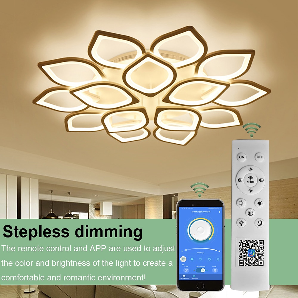 6/8/12/15 Heads LED Ceiling Light Lotus Design Ceiling Lamp Modern Artistic Metal Acrylic Style Stepless Dimming Bedroom Painted Finish Lights 110-240V ONLY DIMMABLE WITH REMOTE CONTROL Flower Design 2025 - $181.27 –P5