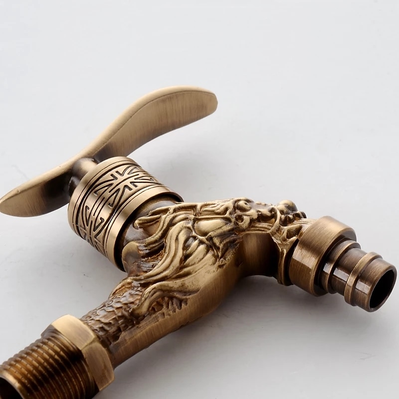 Outdoor Faucet,Wall Mount Antique Brass Faucet,Garden Outdoor Decorative Hose 1/2 inch Connection Spigot Carving Desigh with Cold Water Only 2025 - $37.99 –P4