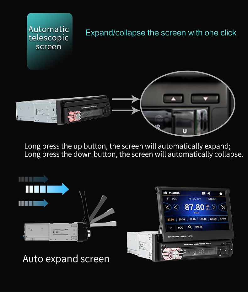 9601S 1 DIN Car Radio Tape Recorder Bluetooth Coche Autoradio 7 Inch  Retractable Screen Monitor MP5 Player FM Stereo Receiver For Universal VW  Nissan Hyundai Kia Toyota 2023 - € 104.99