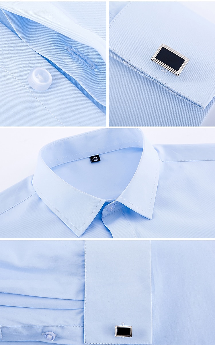 Men's Dress Shirt Button Up Shirt Collared Shirt French Cuff Shirts White Pink Blue Long Sleeve Plain Turndown Spring, Fall, Winter, Summer Wedding Party Clothing Apparel collared shirts 2023 - AED 125.99 –P5