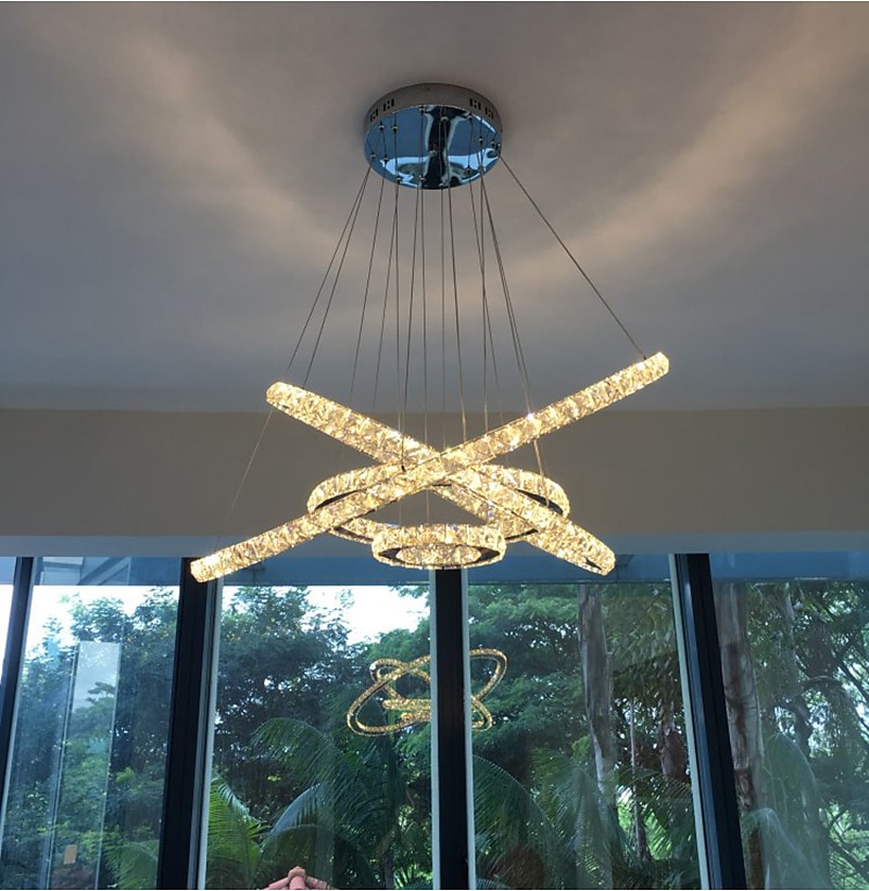Lampadari di cristallo moderni con anello a led Lampadari di cristallo a forma di fai da te Lampada a sospensione per interni Lampada a sospensione a sospensione Lampadari a sospensione Lampade a del 2025 a $686.19 –P4