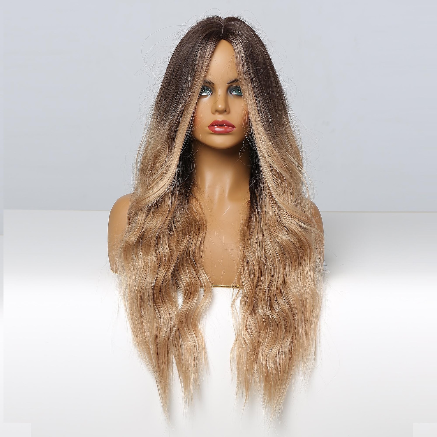 perruque synthétique résistante à la chaleur perruque partie centrale bouclée perruques blondes de longueur moyenne pour femmes pour la fête perruques de fête de noël de 2025 ? $18.99 –P3