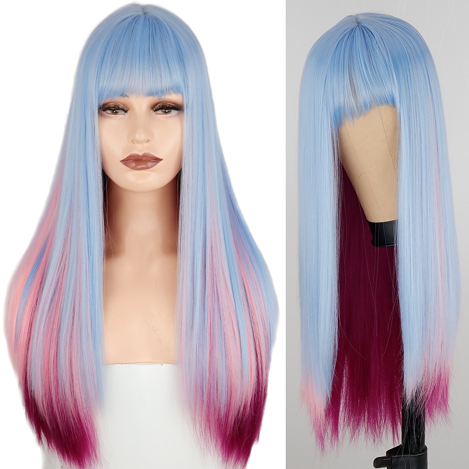 vinperuker för kvinnor syntetisk peruk naturlig rak fläta snygg bang peruk vinrött långt syntetiskt hår dam cosplay party blandad färg julfest peruker 2025 - $24.99 –P4