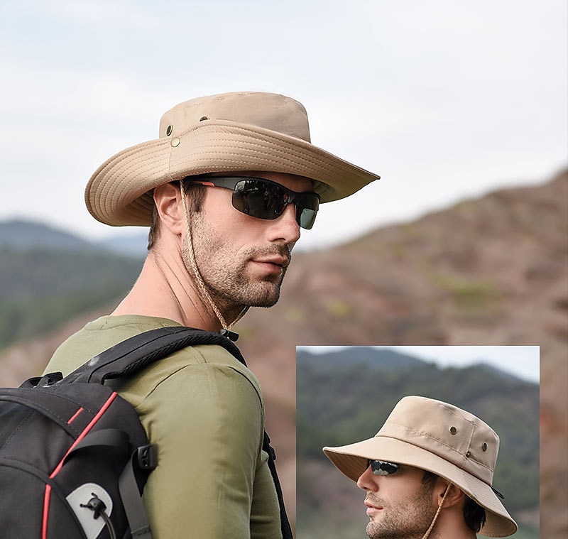 Hombre Gorro para el Sol Sombrero Bob Al aire libre Empacable UPF50+ Protección UV Secado rápido Primavera Verano Sombrero Malla Camping / Senderismo Caza Pesca Verde Ejército Gris Caqui 2025 - $11.59 –P6
