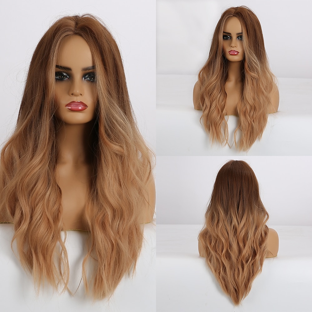 synthetische pruik golvend middelste stuk pruik lang a24 synthetisch haar dames zacht party makkelijk mee te nemen blond roze zwart barbiecore pruiken 2025 - $28.99 –P1