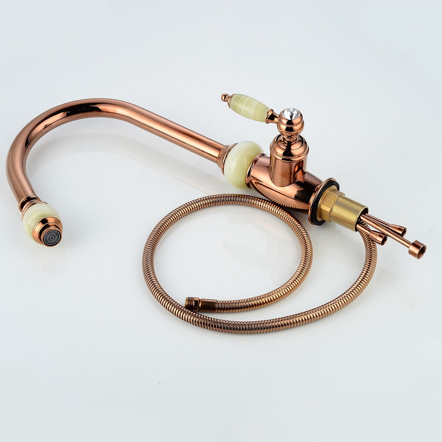 τραβήξτε έξω βρύση μίξερ νεροχύτη κουζίνας με ψεκαστήρα, 360 περιστρεφόμενες βρύσες κουζίνας με ψηλό τόξο, vintage μονή λαβή βρύση νερού δοχείου μιας τρύπας με κρύο ζεστό σωλήνα χρυσό ροζ χρυσό 2026 - $178.99 –P5