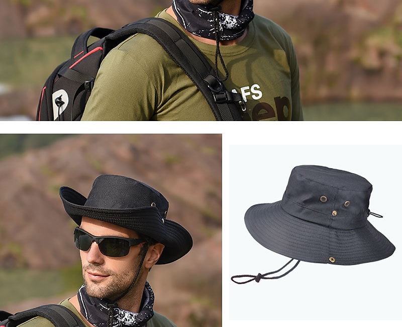 Hombre Gorro para el Sol Sombrero Bob Al aire libre Empacable UPF50+ Protección UV Secado rápido Primavera Verano Sombrero Malla Camping / Senderismo Caza Pesca Verde Ejército Gris Caqui 2025 - $11.59 –P15