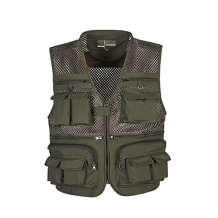 Men's Fishing Vest Hiking Vest Sleeveless V Neck Vest / Gilet Jacket Top Outdoor Breathable Quick Dry Multi Pockets Lightweight Polyester Army Green Khaki Dark Blue Fishing Climbing Camping / Hiking 2025 - $38.99 –P2