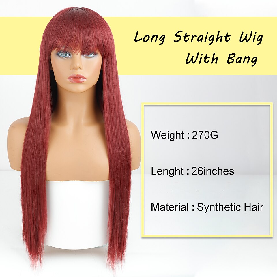 Wine Wigs for Women Synthetic Wig Natural Straight Braid Neat Bang Wig Burgundy Long Synthetic Hair Women's Cosplay Party Mixed Color Christmas Party Wigs 2026 - $24.99 –P5