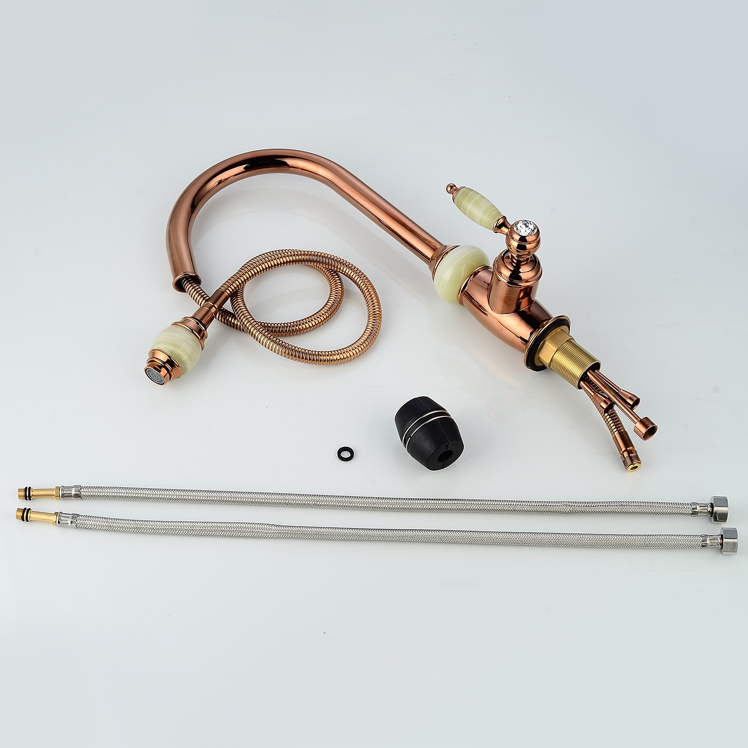 τραβήξτε έξω βρύση μίξερ νεροχύτη κουζίνας με ψεκαστήρα, 360 περιστρεφόμενες βρύσες κουζίνας με ψηλό τόξο, vintage μονή λαβή βρύση νερού δοχείου μιας τρύπας με κρύο ζεστό σωλήνα χρυσό ροζ χρυσό 2026 - $178.99 –P10