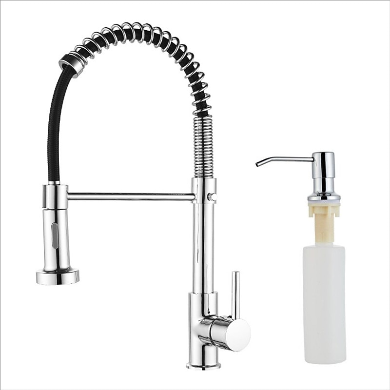 Kitchen Sink Mixer Faucet with Pull Down Sprayer, 360 swivel High Arc Single Handle Spring Kitchen Taps Deck Mounted, One Hole Brass Kitchen Sink Faucet Centerset Water Taps 2025 - $105.99 –P16