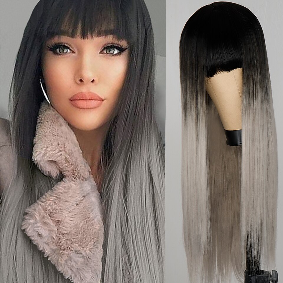 vinperuker för kvinnor syntetisk peruk naturlig rak fläta snygg bang peruk vinrött långt syntetiskt hår dam cosplay party blandad färg julfest peruker 2025 - $24.99 –P13