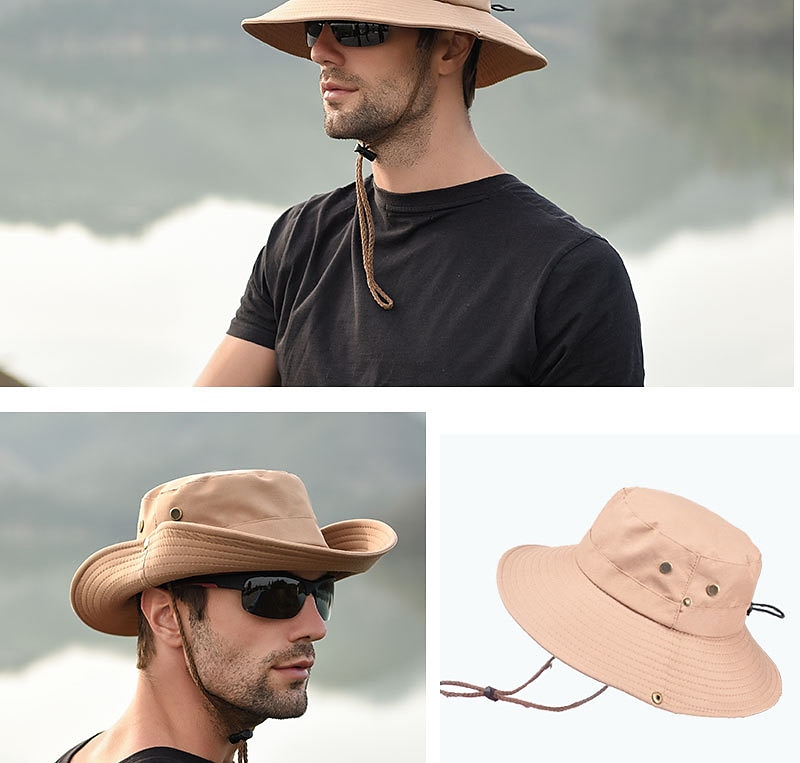 Hombre Gorro para el Sol Sombrero Bob Al aire libre Empacable UPF50+ Protección UV Secado rápido Primavera Verano Sombrero Malla Camping / Senderismo Caza Pesca Verde Ejército Gris Caqui 2025 - $11.59 –P18