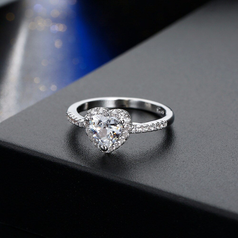 shusuen Women Fashion Heart-Shaped Ring Zircon Ring Heart Shaped Love Wedding Ring 