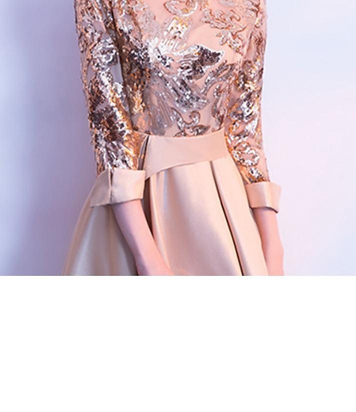 Linia -A Rochie Domnișoară Onoare Bijuterie Manșon Lung Elegant Lungime Podea Satin / Tulle / Paiete cu Eșarfă / Panglică / Pliuri 2022 2025 - $91.99 –P1