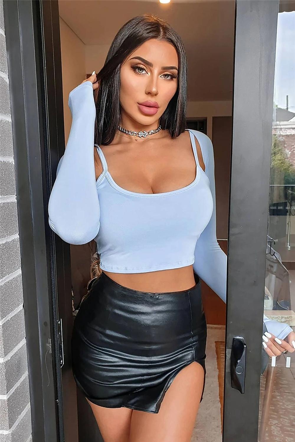 Női Ceruza Bodycon Mini Szoknyák Hasított Fényes fém Egyszínű Éjszakát és speciális alkalomra Randi Nyár Poliuretán Bőrutánzat Szexi Fekete Bor 2025 - $13.99 –P4