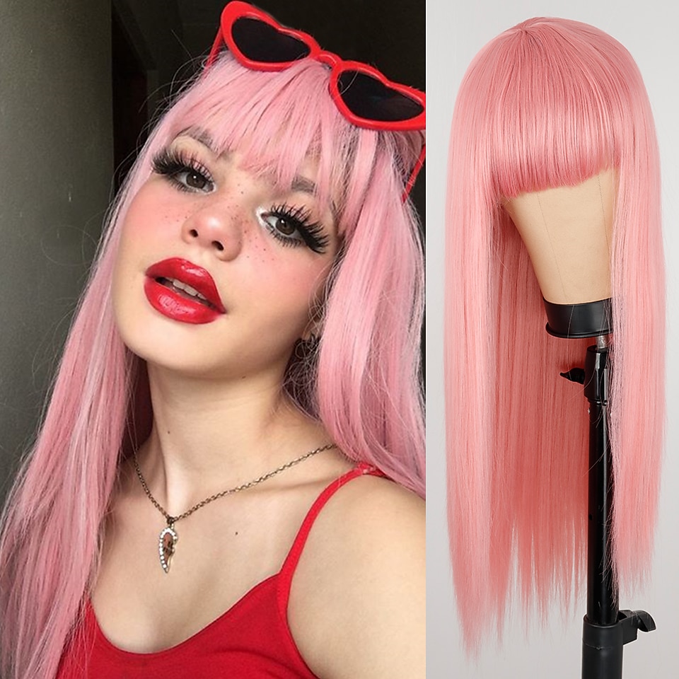 vinperuker för kvinnor syntetisk peruk naturlig rak fläta snygg bang peruk vinrött långt syntetiskt hår dam cosplay party blandad färg julfest peruker 2025 - $24.99 –P9