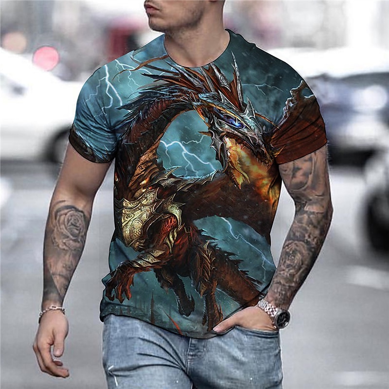 Hombre Graphic Anime Dragón Camisa Camiseta Tee Manga Corta Camiseta Impresión 3D Cuello Barco Camisa Ropa de calle Exagerado Diario Festivos Negro Dorado Azul Piscina Ropa Talla Grande S M L XL XXL 2025 - $17.99 –P2