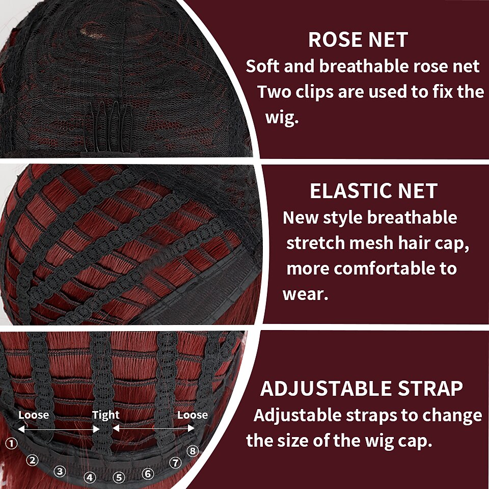 Wine Wigs for Women Synthetic Wig Natural Straight Braid Neat Bang Wig Burgundy Long Synthetic Hair Women's Cosplay Party Mixed Color Christmas Party Wigs 2026 - $24.99 –P7
