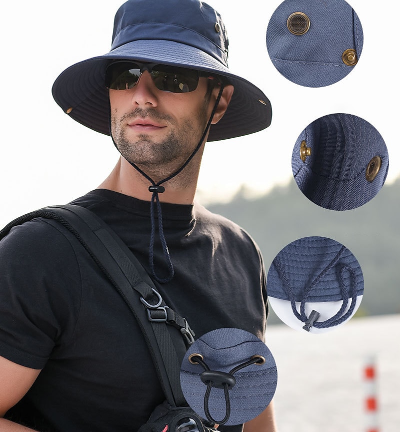 Hombre Gorro para el Sol Sombrero Bob Al aire libre Empacable UPF50+ Protección UV Secado rápido Primavera Verano Sombrero Malla Camping / Senderismo Caza Pesca Verde Ejército Gris Caqui 2025 - $11.59 –P8