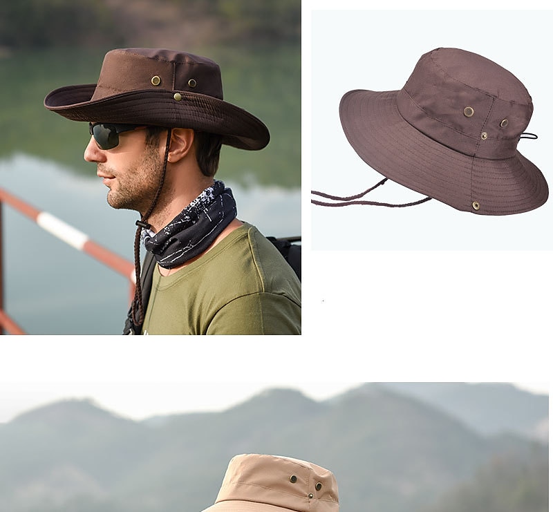 Hombre Gorro para el Sol Sombrero Bob Al aire libre Empacable UPF50+ Protección UV Secado rápido Primavera Verano Sombrero Malla Camping / Senderismo Caza Pesca Verde Ejército Gris Caqui 2025 - $11.59 –P17