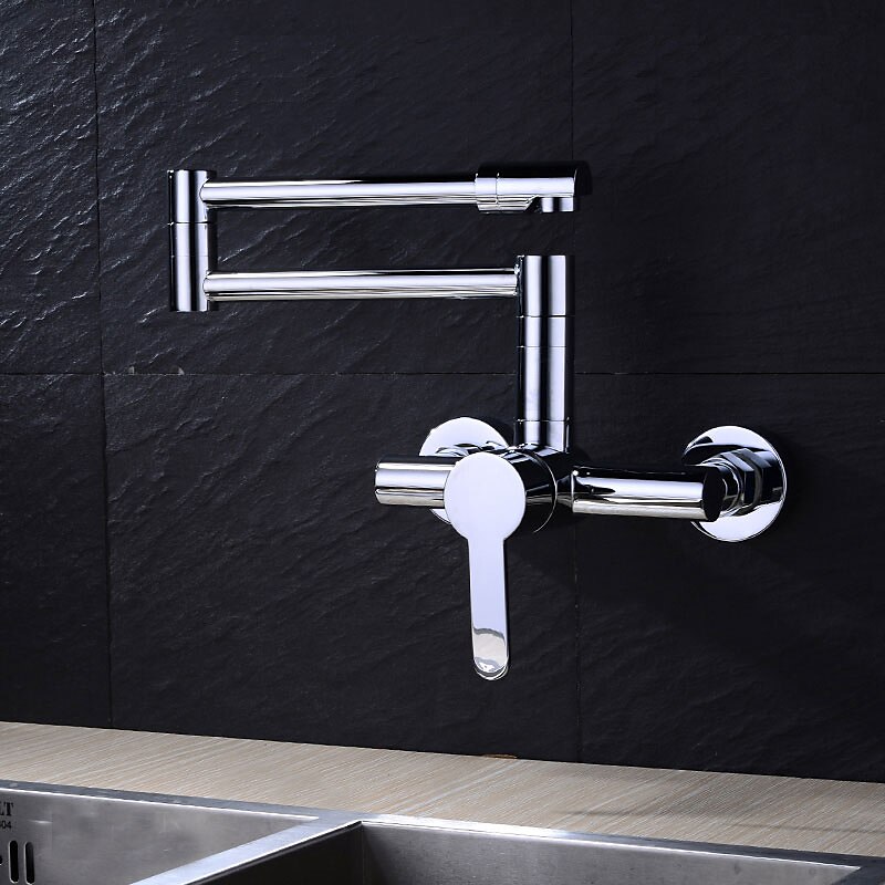 Torneira misturadora de pia de cozinha montada na parede, torneira de enchimento de panela dobrável, torneiras dobráveis de dois furos de alça única, acabamento galvanizado/pintado pull-out/pull-down/enchimento de panela montado na parede/latão de 2025 por $202.49 –P12