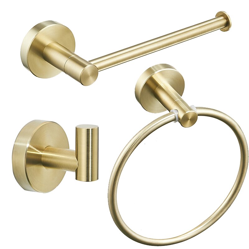 il set di accessori per il bagno include porta accappatoio e portasciugamani ad anello nuovo design moderno materiale in acciaio inossidabile montato a parete dorato 3 pezzi del 2025 a $60.99 –P1