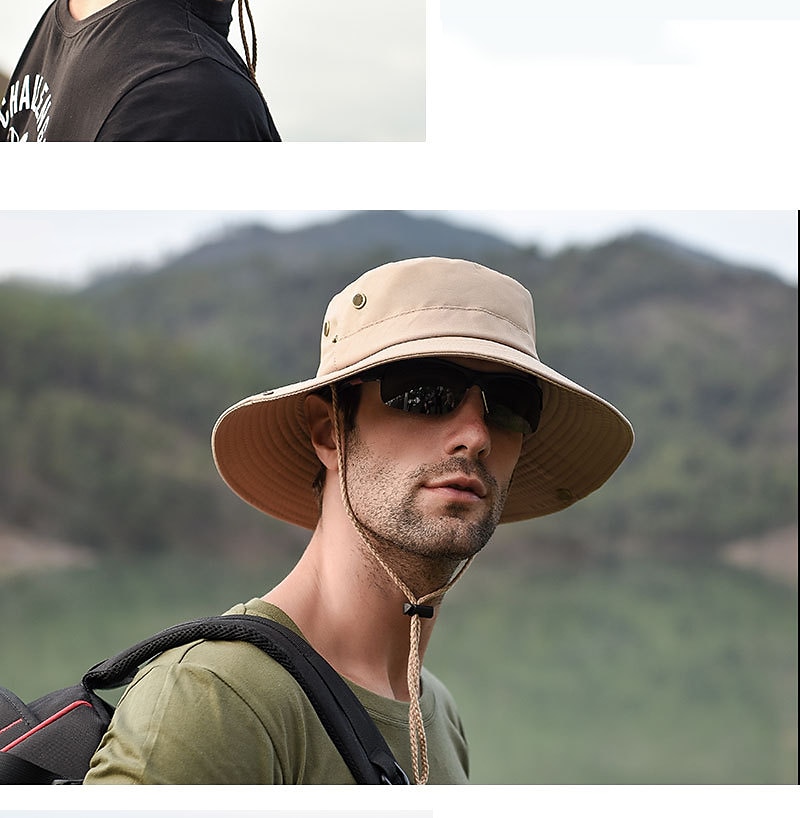 Hombre Gorro para el Sol Sombrero Bob Al aire libre Empacable UPF50+ Protección UV Secado rápido Primavera Verano Sombrero Malla Camping / Senderismo Caza Pesca Verde Ejército Gris Caqui 2025 - $11.59 –P19