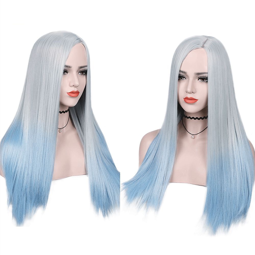 Parrucche blu per donne parrucca sintetica diritta naturale parrucca con parte centrale lunghezza media A15 A16 A17 A18 A19 capelli sintetici parrucche fashion cosplay blu bianche di Halloween del 2025 a $28.99 –P5