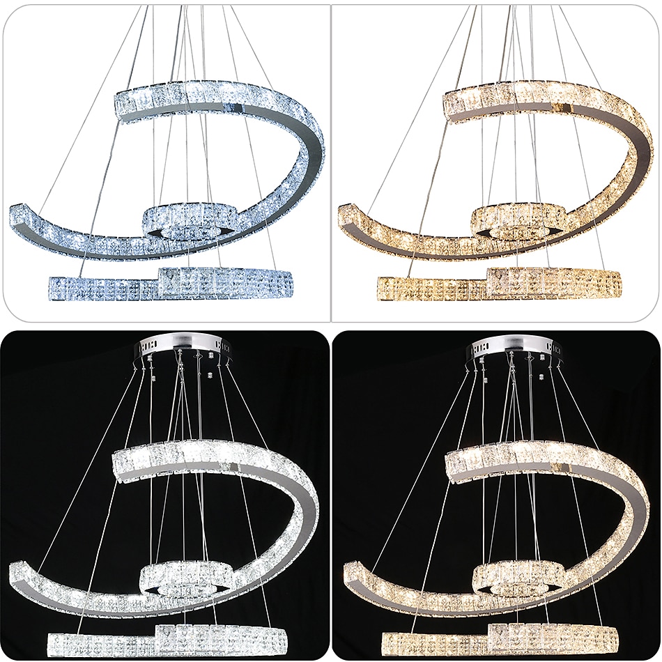 3-ring led عاكسة للضوء pandent ضوء كريستال تصميم دائرة الثريا الفولاذ المقاوم للصدأ طبقات النمط الفني النمط الرسمي مطلي بالكهرباء الفنية led 110-240v 2025 - $619.09 –P7