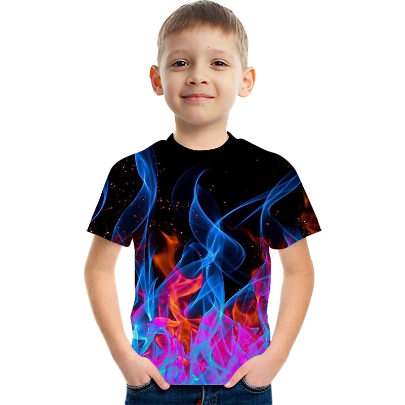 barn pojkar 3d yrsel t-shirt kortärmad regnbåge optisk illusion färgblock 3d-tryck blå lila svart barn toppar sommar basic streetwear sport 2025 - $11.99 –P5