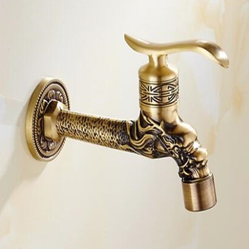 Outdoor Faucet,Wall Mount Antique Brass Faucet,Garden Outdoor Decorative Hose 1/2 inch Connection Spigot Carving Desigh with Cold Water Only 2025 - $37.99 –P7