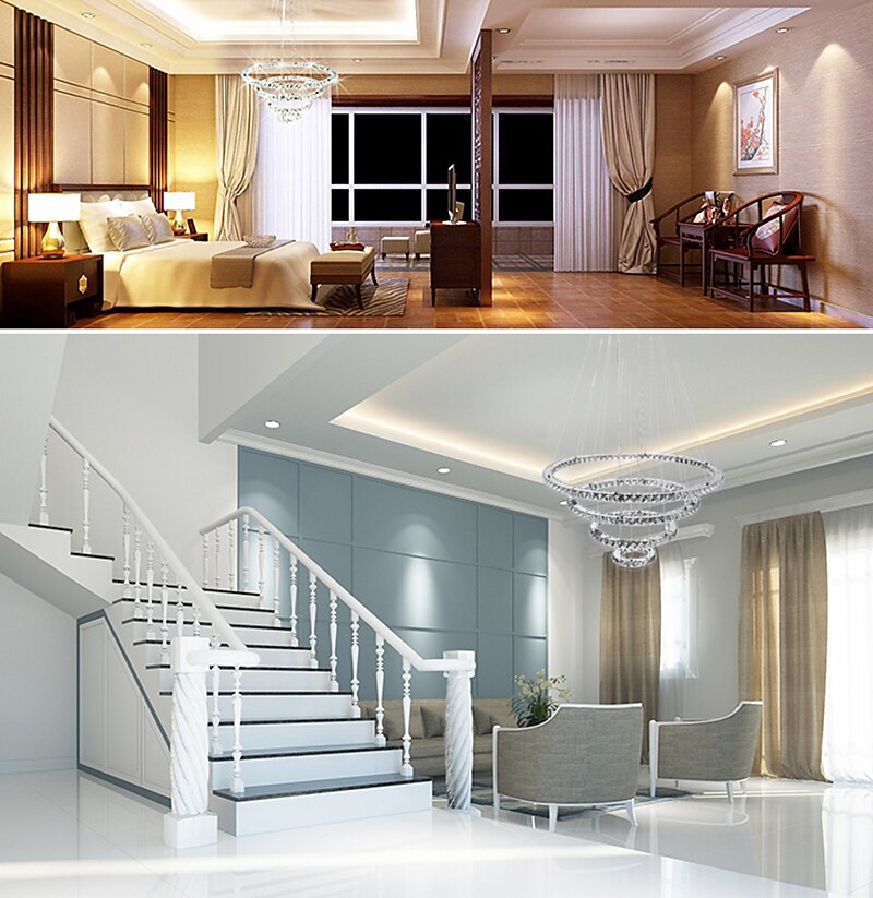 Lampadari di cristallo moderni con anello a led Lampadari di cristallo a forma di fai da te Lampada a sospensione per interni Lampada a sospensione a sospensione Lampadari a sospensione Lampade a del 2025 a $686.19 –P1