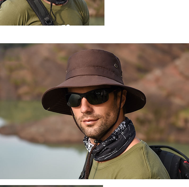 Hombre Gorro para el Sol Sombrero Bob Al aire libre Empacable UPF50+ Protección UV Secado rápido Primavera Verano Sombrero Malla Camping / Senderismo Caza Pesca Verde Ejército Gris Caqui 2025 - $11.59 –P16