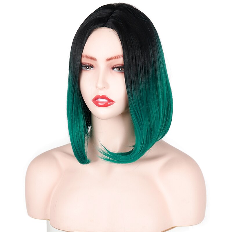 szintetikus paróka természetes egyenes rövid bob középső rész takaros bumm paróka rövid a1 a2 a3 a4 a5 szintetikus haj női cosplay party divat zöld 2025 - $20.99 –P1