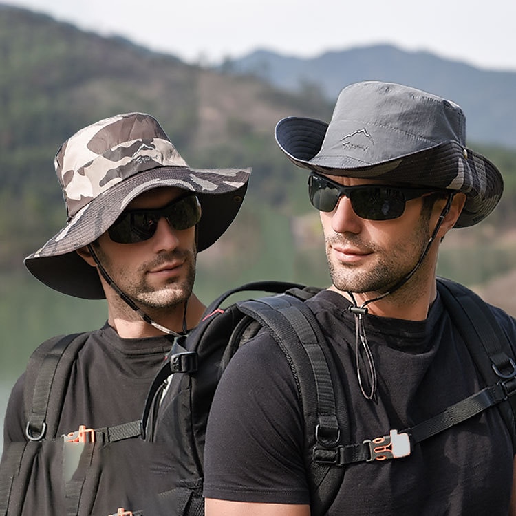 Hombre Gorro para el Sol Sombrero Bob Al aire libre Empacable UPF50+ Protección UV Secado rápido Primavera Verano Sombrero Malla Camping / Senderismo Caza Pesca Verde Ejército Gris Caqui 2025 - $11.59 –P3