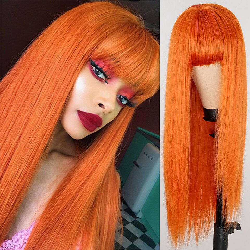 vinperuker för kvinnor syntetisk peruk naturlig rak fläta snygg bang peruk vinrött långt syntetiskt hår dam cosplay party blandad färg julfest peruker 2025 - $24.99 –P7