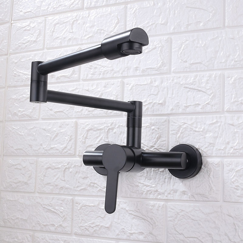 Torneira misturadora de pia de cozinha montada na parede, torneira de enchimento de panela dobrável, torneiras dobráveis de dois furos de alça única, acabamento galvanizado/pintado pull-out/pull-down/enchimento de panela montado na parede/latão de 2025 por $202.49 –P4