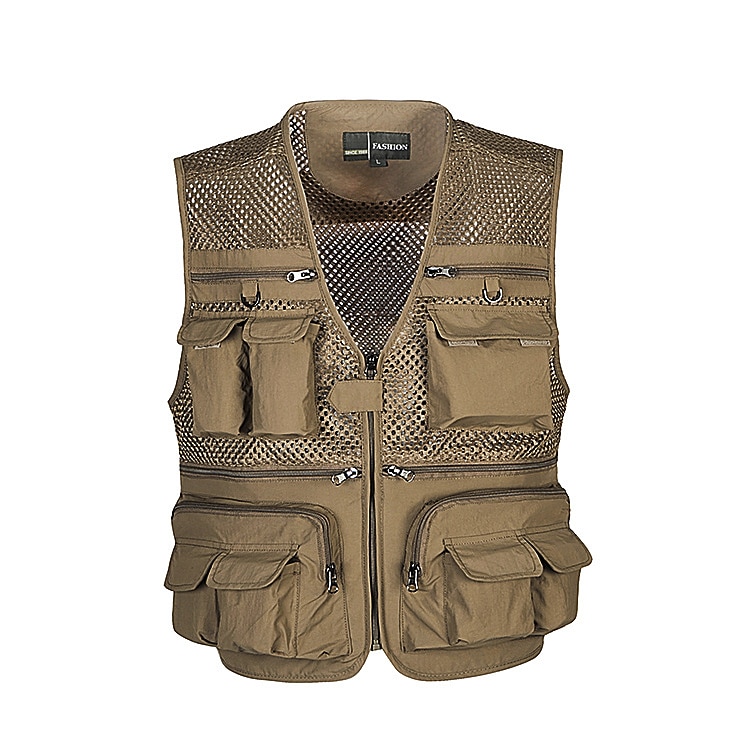 Men's Fishing Vest Hiking Vest Sleeveless V Neck Vest / Gilet Jacket Top Outdoor Breathable Quick Dry Multi Pockets Lightweight Polyester Army Green Khaki Dark Blue Fishing Climbing Camping / Hiking 2025 - $38.99 –P1
