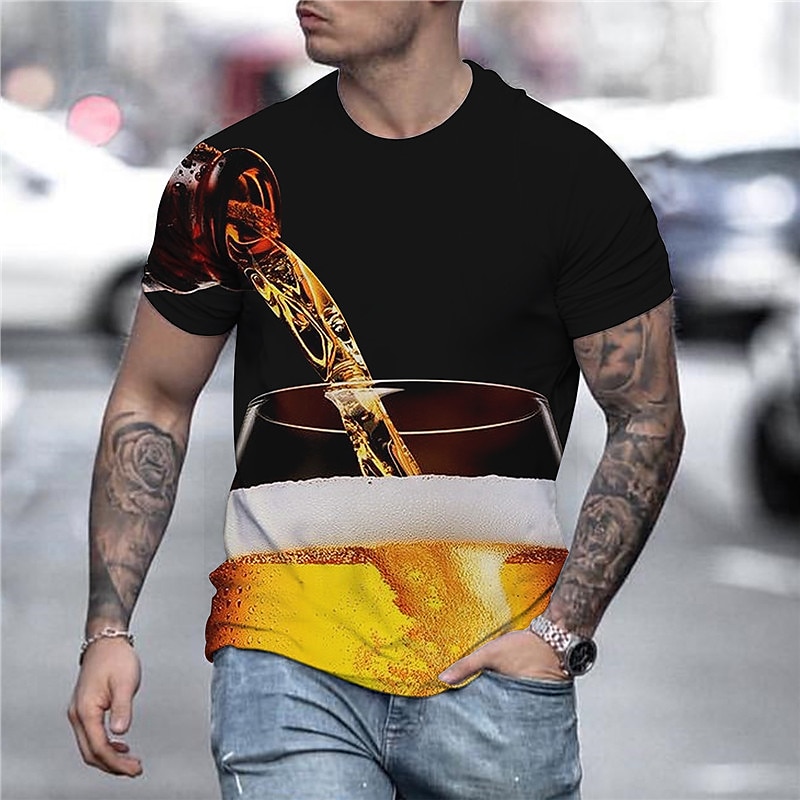 Herren Graphic 3D Bier T Shirt Tee Kurzarm T-Shirt 3D-Druck Rundhalsausschnitt Hemd Basic Komfortabel Groß und hoch Ausgehen Wochenende Oktoberfest Schwarz Rosa Rote Frühling Sommer Bekleidung 2025 - $17.99 –P8