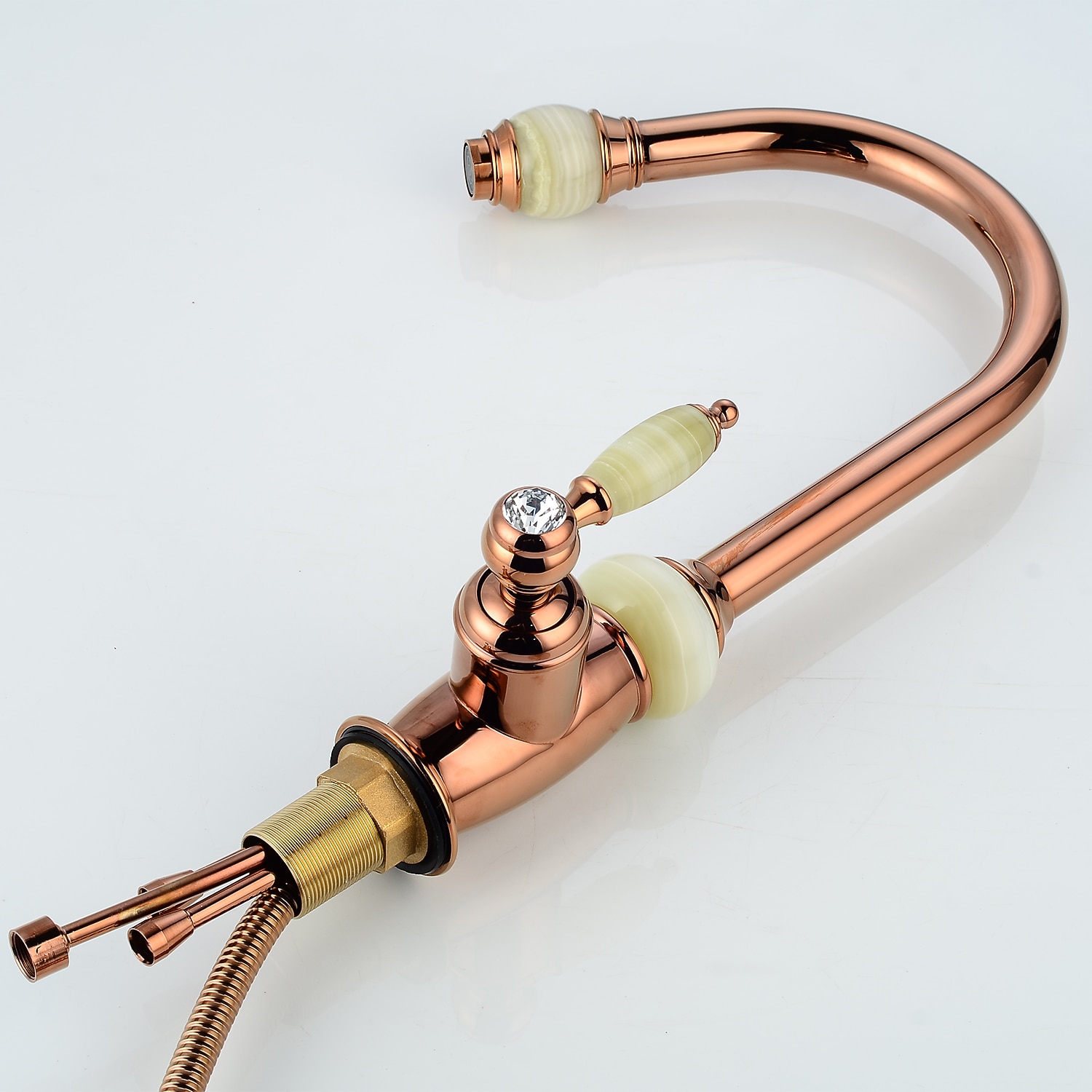 τραβήξτε έξω βρύση μίξερ νεροχύτη κουζίνας με ψεκαστήρα, 360 περιστρεφόμενες βρύσες κουζίνας με ψηλό τόξο, vintage μονή λαβή βρύση νερού δοχείου μιας τρύπας με κρύο ζεστό σωλήνα χρυσό ροζ χρυσό 2026 - $178.99 –P3