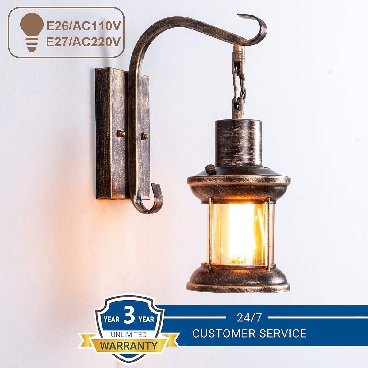 Lightinthebox Rustic Wall Light 2-in-1 Oil Rubbed Bronze Vintage Wall Light Bedside Lamp Fixtures Hardwired Plug In Industrial Glass Shade Lantern Lighting Retro Lamp 2025 - $116.99 –P4