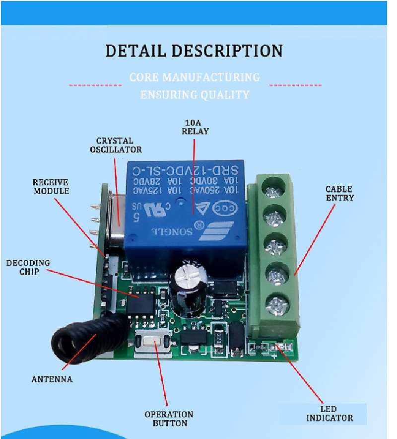 2025年 rf ワイヤレスリモコンスイッチリレー 433mhz dc 12v 1ch 受信機モジュール学習コード送信機リモート  コレクション – $19.99 –P2