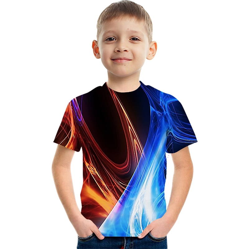 barn pojkar 3d yrsel t-shirt kortärmad regnbåge optisk illusion färgblock 3d-tryck blå lila svart barn toppar sommar basic streetwear sport 2025 - $11.99 –P10