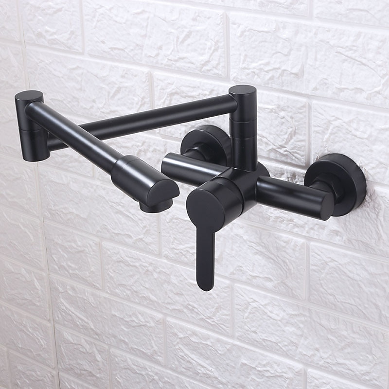Torneira misturadora de pia de cozinha montada na parede, torneira de enchimento de panela dobrável, torneiras dobráveis de dois furos de alça única, acabamento galvanizado/pintado pull-out/pull-down/enchimento de panela montado na parede/latão de 2025 por $202.49 –P2