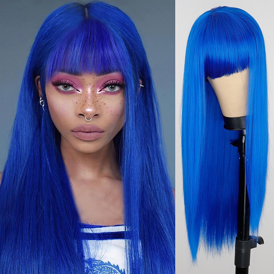 vinperuker för kvinnor syntetisk peruk naturlig rak fläta snygg bang peruk vinrött långt syntetiskt hår dam cosplay party blandad färg julfest peruker 2025 - $24.99 –P8