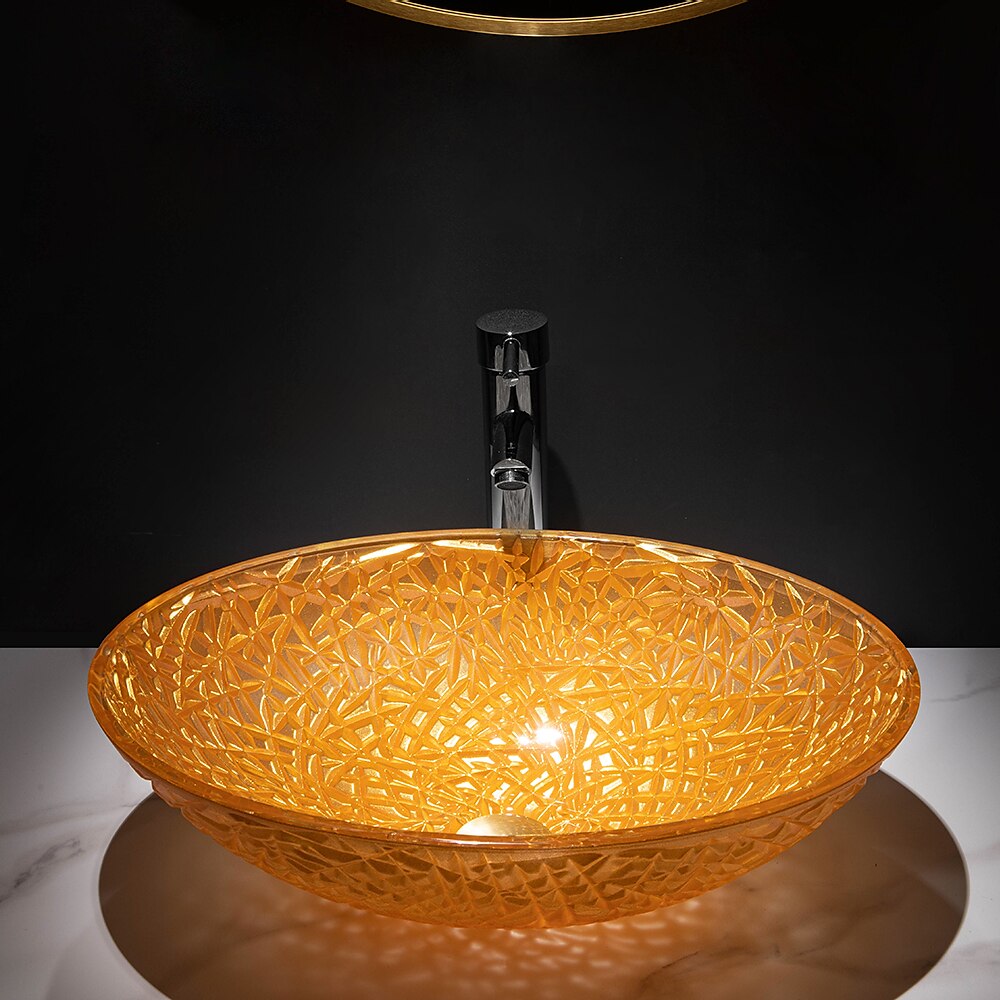 Modern Luxury Art Orange Oval Die Cast Glass Wash Basin With Faucet, Basin Holder And Drain 2025 - $404.99 –P10